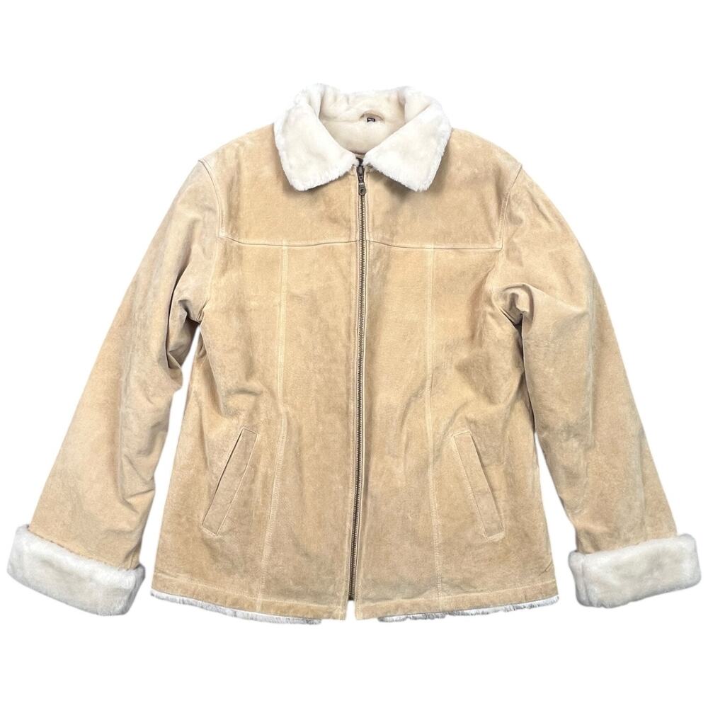 Adler Collection Tan Suede Leather Faux Shearling Jacket Women’s L